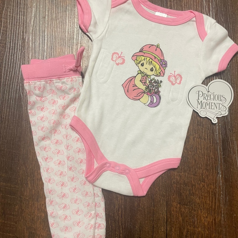 Precious Moments Pink and White Bodysuit Set NWT 0-3m